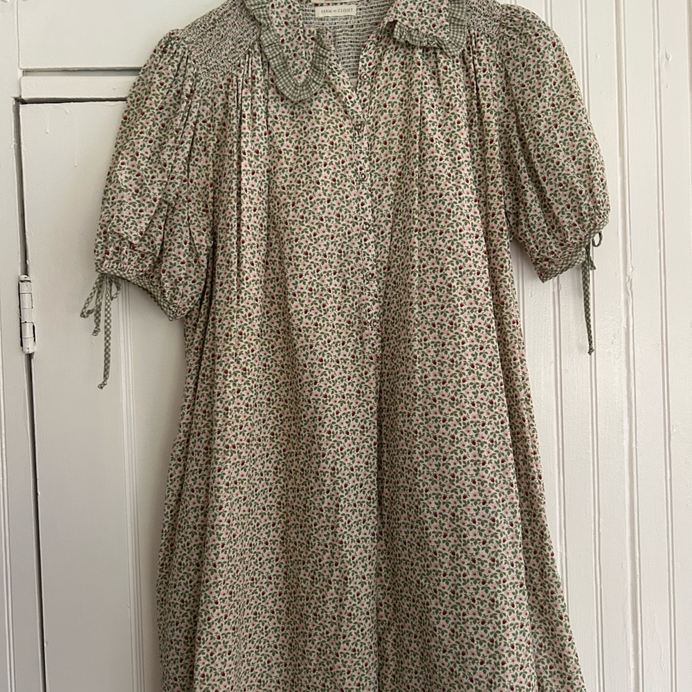 Christy Dawn Cream Mini Dress with Red & Green Floral Print